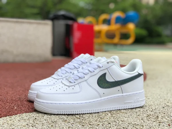 AF1 Pure White Green Hook Low Nike Air Force 1 Low Glitter Swoosh Color dh4407-100