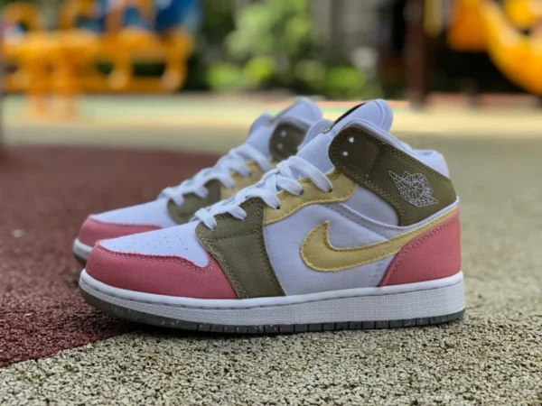 aj1mid weiß rosa braun Air Jordan 1 Mid SE AJ1 weißer Reis rutschfeste Retro-Basketballschuhe DJ0338-100