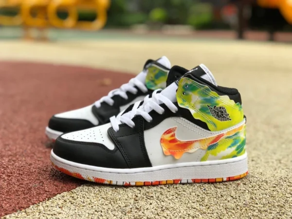 aj1mid Farbe Air Jordan 1 Mid AJ1 Joe 1 Mid-Top Farbe Tie-Dye Slime Basketballschuhe DJ6563-038