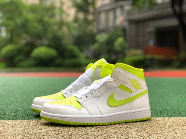 aj1mid, weiß, grün, Limette, reines Original, Air Jordan 1 MID AJ1, weiß, grün, Limette, Zitrone, lässige Retro-Mid-Top-Sneaker BQ6472-131