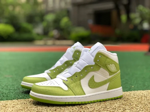 aj1mid weißer und grüner Schlangendruck reiner originaler Air Jordan 1 Mid SE AJ1 verschleißfester Basketballschuh mit weißem und grünem Schlangendruck DV2959-113