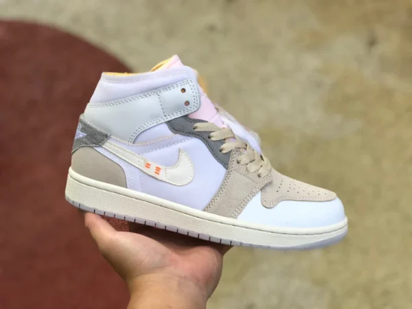 aj1mid weiß grau klein ow Air Jordan 1 Mid AJ1 weiß grau klein ow Nähte Basketballschuhe DM9652-100