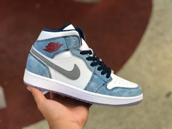 aj1mid gewaschenes Blau Air Jordan 1 Mid AJ1 weiß-blaue Mint Candy Mid-Cut gewaschene Retro-Basketballschuhe DN3706-401