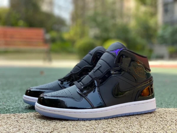 aj1mid komplett schwarzes Lackleder Nike Air Jordan 1 Mid SE Nike Frühlings-Herren-Mid-Top-Kristallboden DV1308-004