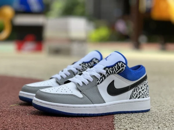 aj1 graublaues Crackle-Muster niedrig Air Jordan 1 Low AJ1 True Blue Crackle-Muster-Basketballschuhe DM1199-140