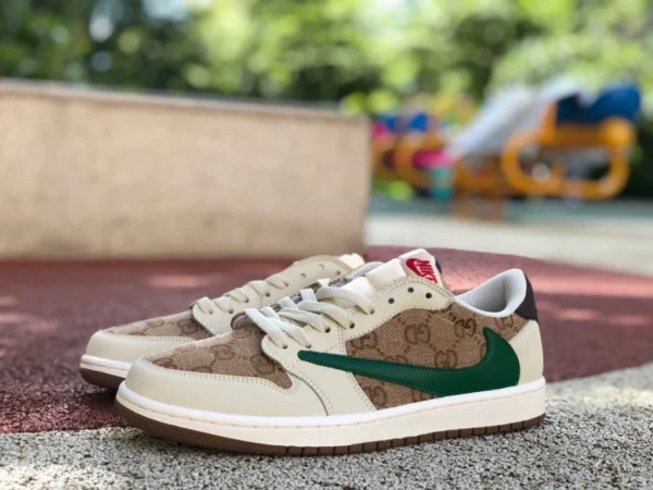 aj1 barb low-top Gucci beige braun Travis Scott x Nike Air Jordan 1 x GUCCI Low AJ1 joint low-top-sneaker TS joint barb DM7