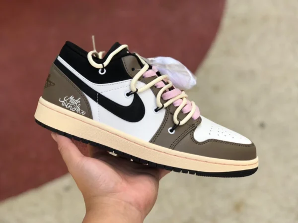 Aj1 Strap White Mocha Powder Low Air Jordan 1 Low AJ1 White Mocha Powder Low-Top-Retro-Sport-Basketballschuhe 553558-062