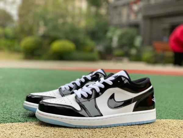 aj1 schwarz-weißes Lackleder Low Pure Original Air Jordan 1 Low AJ1 schwarz-weiße Retro-Low-Top-Basketballschuhe aus Lackleder mit Kang-Schnalle DV1309-100