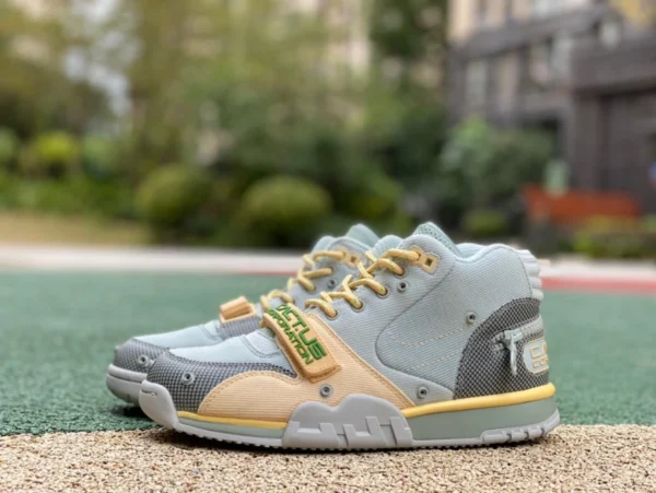 CACT.US CORP x Nike Air Trainer 1 mWheat „Travis Scott gemeinsames Modell, abnehmbares Overlay, Retro-High-Top-Freizeit-Trainingsschuhe, blau DR7515-001