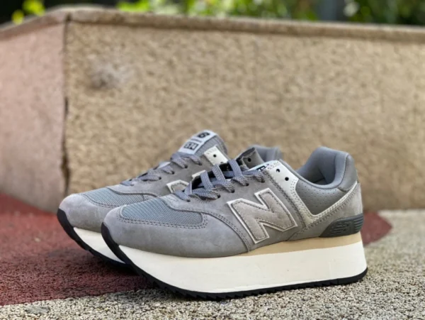 NB574 dickbesohlte graue NEW BALANCE Damen-Retro-Schuhe mit dicken Sohlen, die lässige Dad-Schuhe erhöhen WL57zba