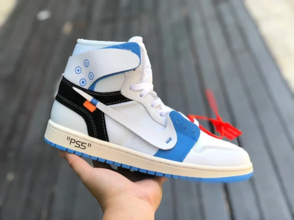 aj1ow pss weiß und blau Off-White x Air Jordan 1 OW gemeinsamer AJ1PSS weißer und blauer High-Top 50818-168