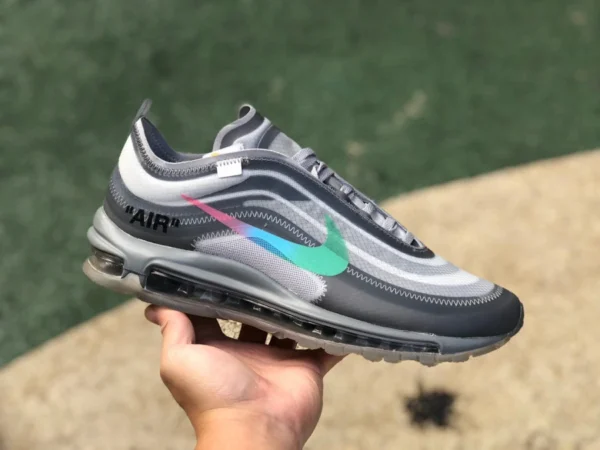 Max97ow graue Kugel owf reines Original OFF-WHITE x Nike Air Max 97 Menta Regenbogenhaken AJ4585-101