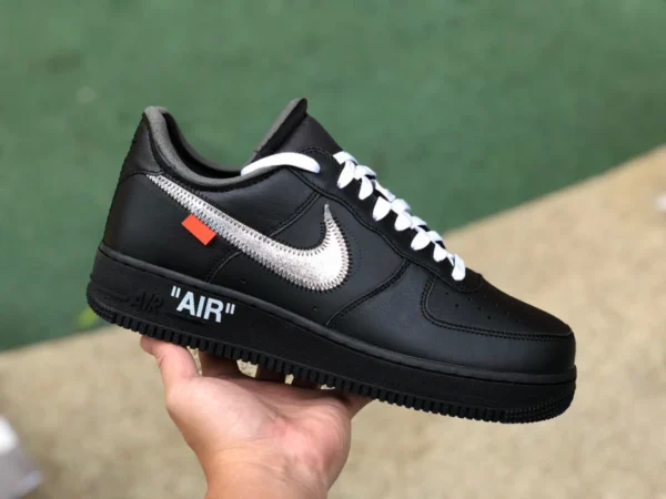 AF1ow schwarz silber reines Original OFF-White x Nike Air Force 1 AF1 OW gemeinsam schwarz silber niedrig Air Force One AV5210-100