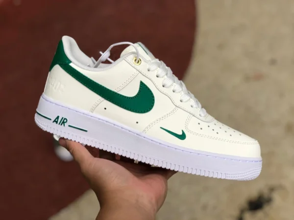 AF1 Rice White Green Double Hook Low Nike Air Force AF1 SE 40th Anniversary Rice White Green Nike Air Force 1 Sneakers DQ7582-101