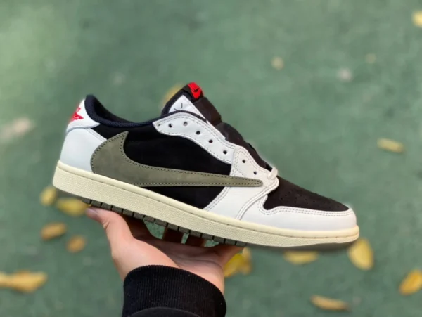 aj1 barb low olivgrün geschnittenes Stück reines Original Travis Scott x Air Jordan 1 Low OG WMNS „Olive“ DZ4137-106