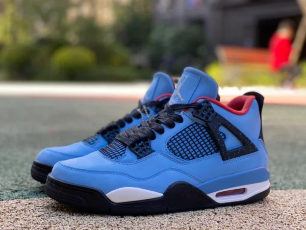 aj4 blaue Wildlederoberschicht Leder empfohlene Version Air Jordan 4 x Travis Scott Cactus blaues Wildleder 308497-406