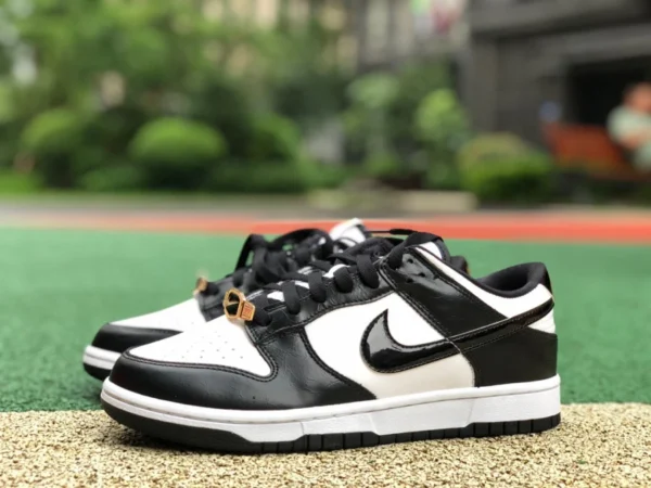 Dunk Schwarz-Weiß-Lackleder mit goldener Schnalle, reines Original Nike Dunk Low Retro Low-Top-Sneaker mit Schwarz-Weiß-Panda-Goldschnalle DR9511-100