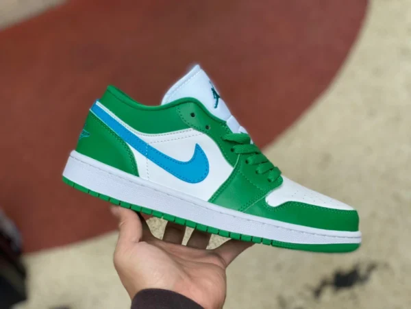 aj1 weiß grün blau Haken Air Jordan 1 Low AJ1 weiß grün blau Lucky Green Low-Top-Retro-Basketballschuhe DC0774-304