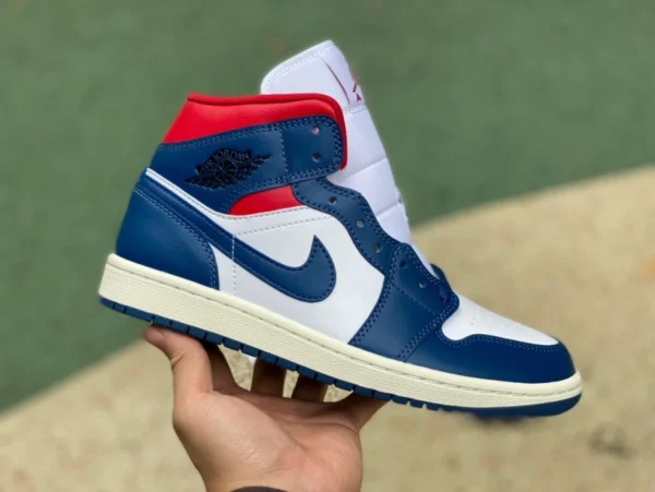 aj1mid weiß blau rot reine Original Air Jordan 1 Mid AJ1French Blue Mid-Top-Basketballschuhe BQ6472-146