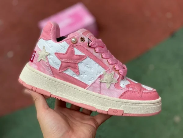 Star-Schuhe nationaler Trend in Rosa und Weiß KAALIXTO Pink Cloud Stars verschleißfeste und atmungsaktive Mid-Cut-Sneaker für Männer und Frauen, gleicher Stil in Rosa und Weiß