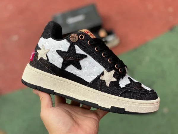 Star-Schuhe nationaler Trend schwarz und weiß KAALIXTO Unchained Riderz Blackness Denim Retro rutschfeste, verschleißfeste Mid-Cut-Sneaker für Männer und Frauen im gleichen Stil schwarz