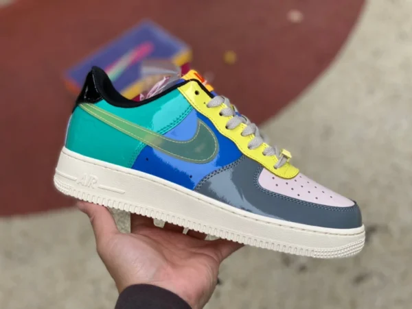 AF1-Lackledernähte grau blau grün Nike Air Force 1 x Undefeated joint dv5255-001