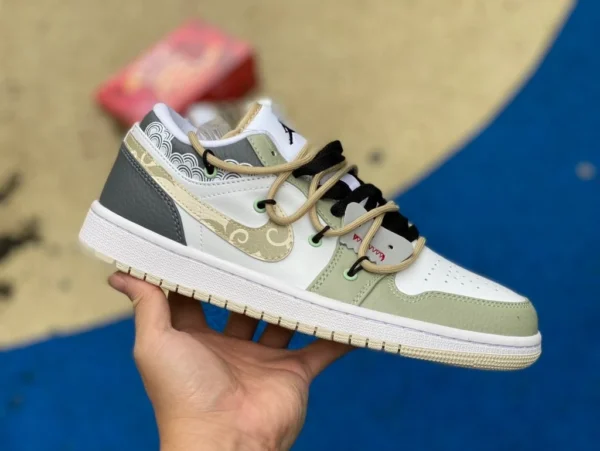 aj1 strap weiß grün grau Air Jordan 1 Low AJ1 weiß matcha grün grau Basketballschuhe fb7168-121