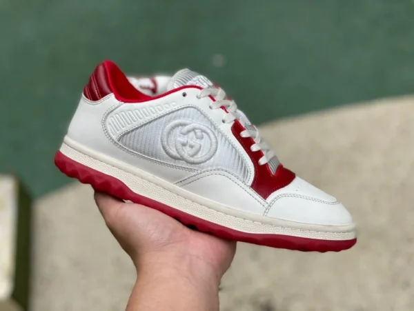 Gucci MAC80 weiß und rot Guangzhou Channel-Version GUCCI Gucci MAC80 Low-Cut-Schnür-Modesneaker für Herren in Distressed-Optik aus Leder und Stoff in Weiß und Rot