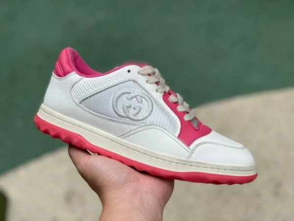 Gucci MAC80 weiß-rosa Guangzhou-Kanalversion GUCCI Gucci MAC80 modische Low-Cut-Schnürsneaker aus Leder in Distressed-Optik für Herren in Weiß und Rot