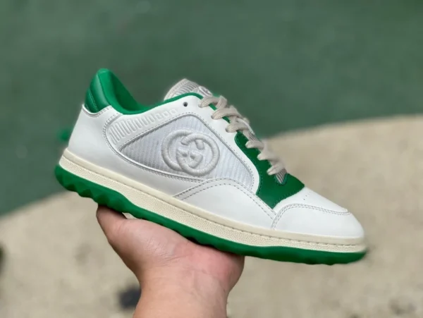 Gucci MAC80 Low-Top-Schnür-Mode-Sneaker für Herren in Used-Optik in Weiß und Grün in Guangzhou-Kanalversion, GUCCI Gucci MAC80 in Distressed-Optik aus Ledergewebe