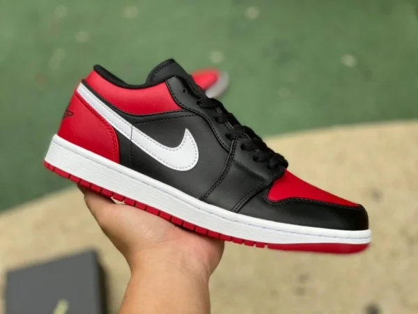 aj1 schwarz rot weiß Haken niedrig Air Jordan 1 Alternate Bred Toe AJ1 Low schwarz rot 553558-066