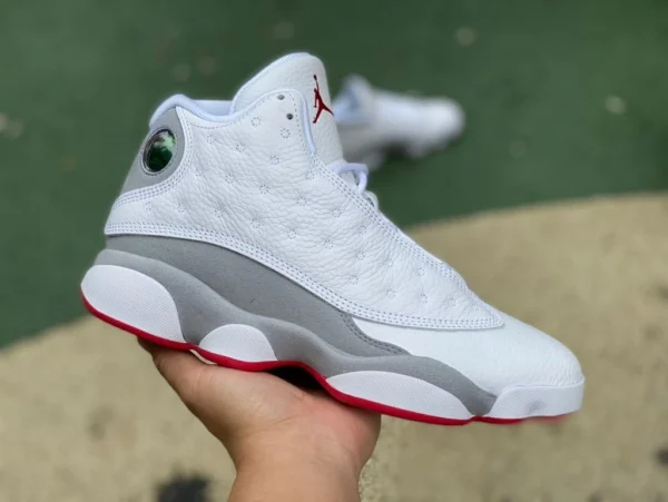 aj13 weiß grau rot 3D echtes Katzenauge Kopfschicht echtes Carbon Air Jordan 13 „Wolf Grey“ Wolf grau grau weiß rot High Top 414571-160