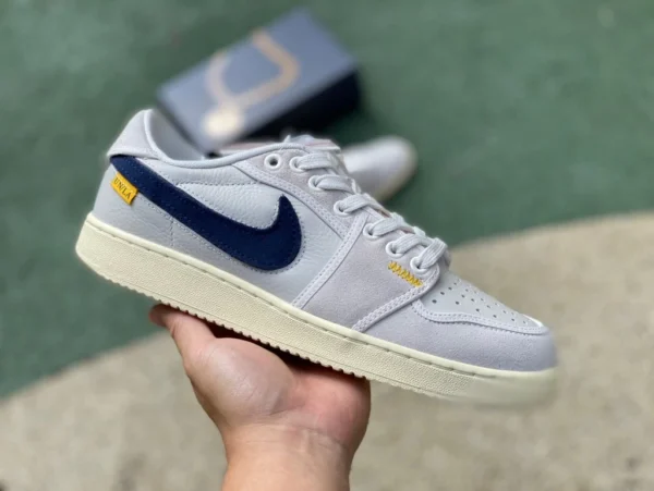 aj1 weiß grau blau un gespleißt niedrig reine original Union x Air Jordan 1 KO Sail weiß grau reis Basketballschuhe DZ4864-100