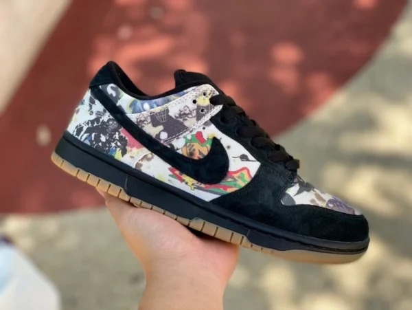 Dunksup gemeinsame schwarze Graffiti-Sneakers Supreme x Nike SB Dunk Low schwarze Graffiti fd8778-001