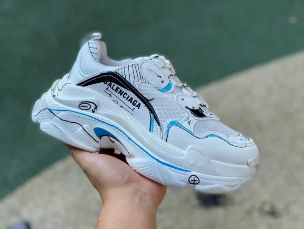 Balenciaga weißes Graffiti Balenciaga Triple S Mesh-Gewebe, doppellagiger Schaumstoff, Logo-Stickerei, Papa-Schuhe, gemeinsames zweidimensionales