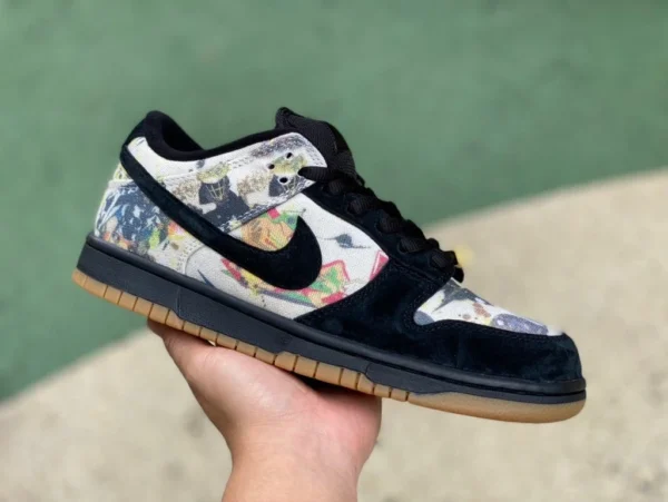 Dunk Black Sup Co-Branding Supreme x Nike SB Dunk Low „Rammellzee“ Co-Branding trendige, verschleißfeste, atmungsaktive Low-Cut-Sneaker im Retro-Stil FD8778-001