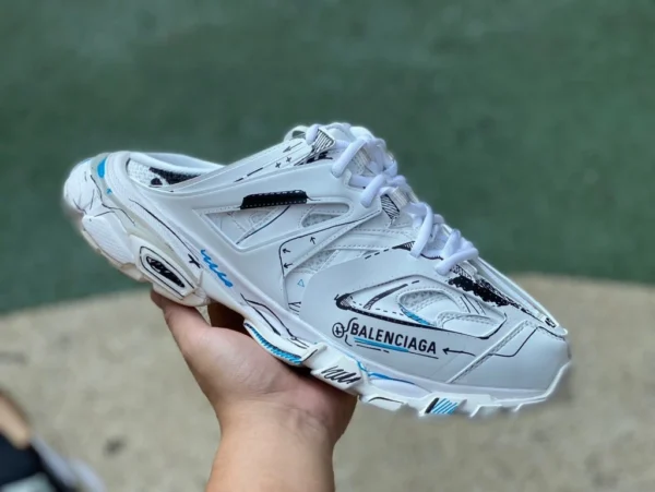 Balenciaga halbe Hausschuhe mit weißem Graffiti. Balenciaga Triple S Stoff-Logo-Stickerei, modische Sandalen für Herren