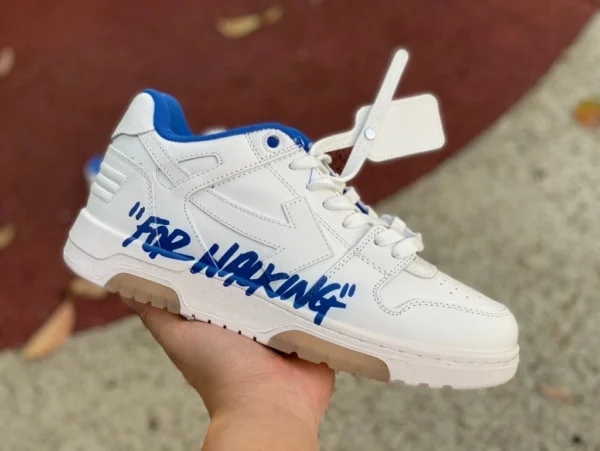 OW weiße und blaue OFF-WHITE Low-Top-Schnürschuhe aus Ofhce-Leder mit runder Zehenpartie