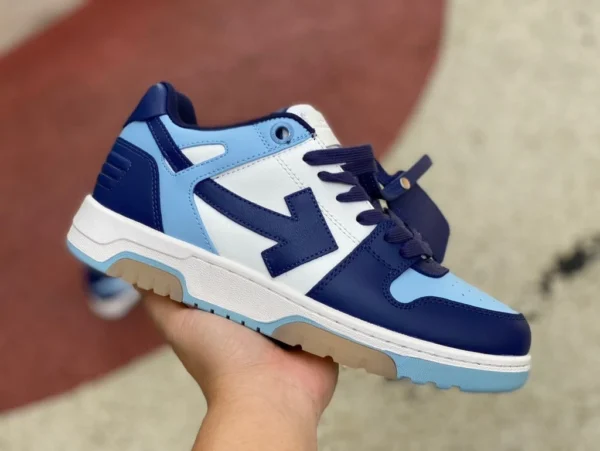 OW dunkelblaue und weiße OFF-WHITE Low-Top-Schnürschuhe aus Ofhce-Leder mit runder Zehenpartie