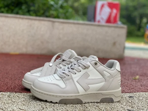 OW weiß-graue OFF-WHITE Low-Top-Schnürschuhe aus Ofhce-Leder mit runder Spitze