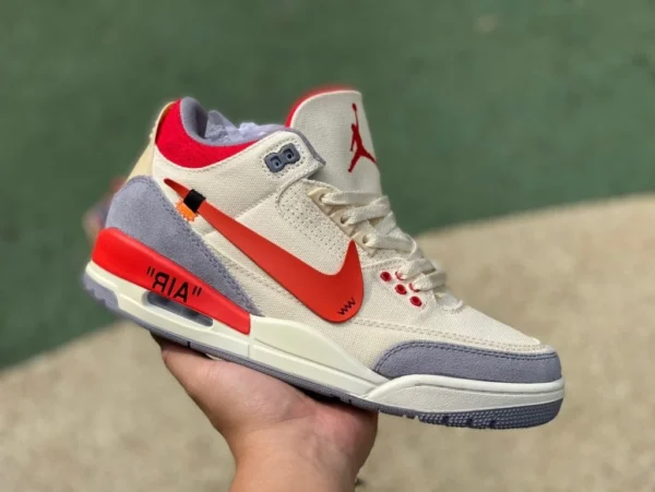 aj3 Canvas weiß rot ow joint OFF-WHITE x Air Jordan 3 AJ3 Baumwolle Distressed Off-White Mid-Top DH7139-100