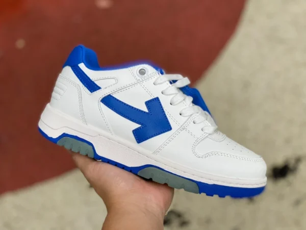 OW weiße und blaue OFFWHITE Low-Top-Schnürschuhe aus Ofhce-Leder mit runder Zehenpartie