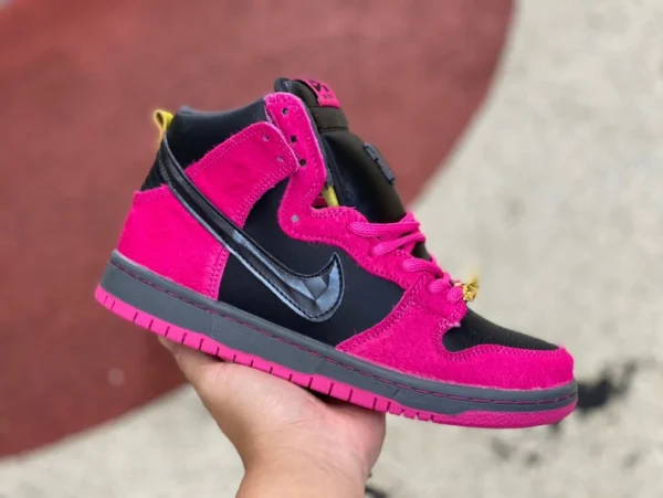 High-Top-Sneaker Run The Jewels x Nike Dunk SB High Rap in Dunk-Rosa und Schwarz mit Bandverbindung für Männer und Frauen, gleicher Stil in Pink und Schwarz DX4356600