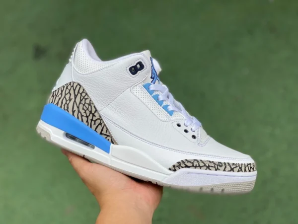 aj3 North Carolina Blue Cut reines Original Air Jordan 3 UNC AJ3 North Carolina Blue White Blue Burst Pattern CT8532104