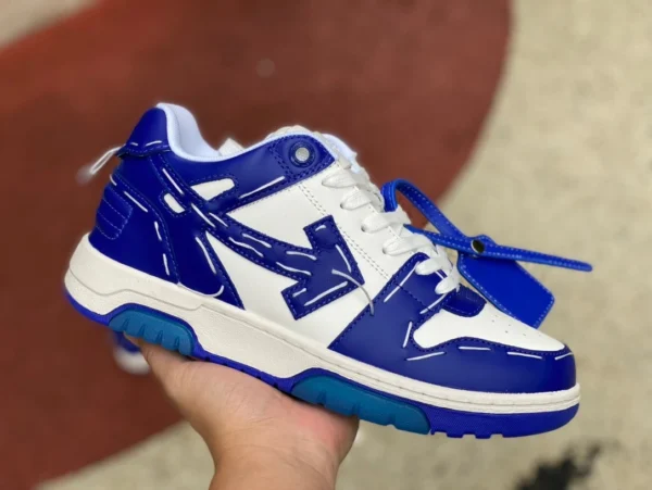 OW weiße und blaue handbemalte G-Version OFFWHITE aus Ofhce-Leder, niedrige Schnürschuhe mit runder Zehenpartie