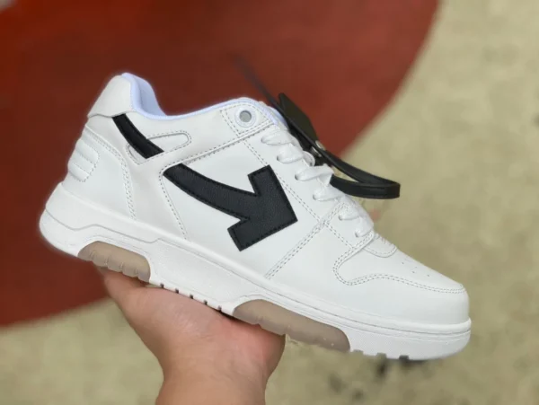 OW weiße und schwarze OFFWHITE Low-Top-Schnürschuhe aus Ofhce-Leder mit runder Spitze