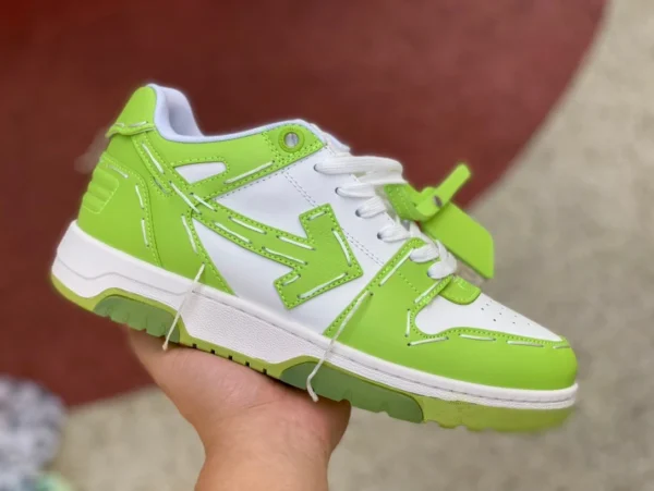 OW weiße grasgrüne OFFWHITE Low-Top-Schnürschuhe aus Ofhce-Leder mit runder Spitze