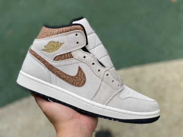 aj1mid beige weiß braun reines Original Air Jordan 1 Mid AJ1 beige weiß braun Elefantenmuster Mid-Top DZ4129102