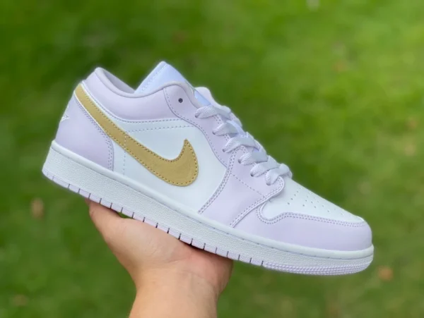 AJ1 White Purple Gold Hook Low Pure Original Air Jordan 1 Low AJ1 White Purple Low-Top-Retro-Basketballschuhe DC0774501