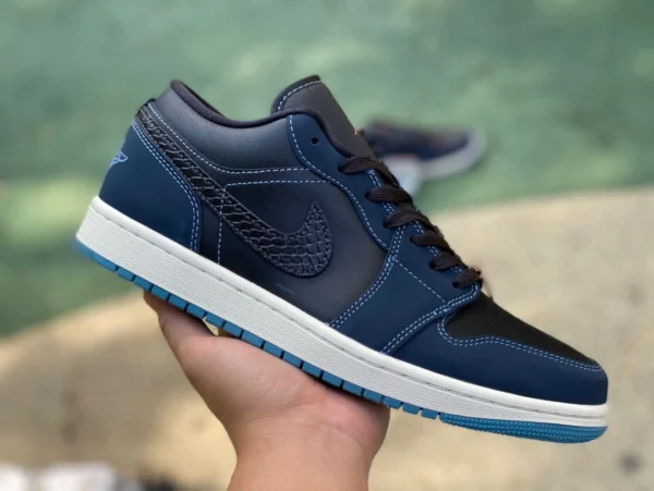 aj1 schwarz-weiß blau niedrig Air Jordan 1 LOW SE schwarz-weiße Stickerei-Nähte Low-Top-Basketballschuhe für Herren und Damen FJ5478-010